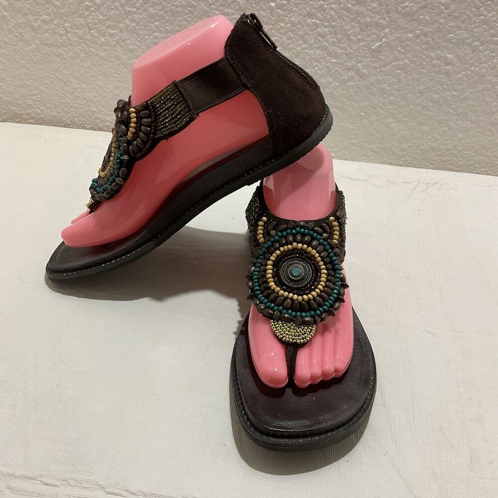 Alegria Zan Gladiator Sandals Brown/ Beaded Leather Shoes ZAN-802 38 US 7.5